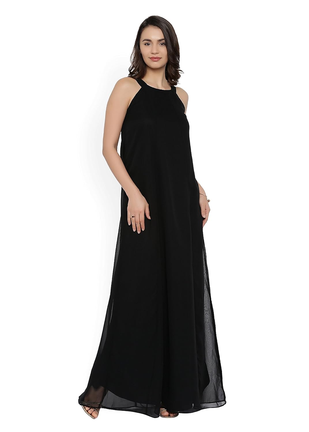 rare women black solid maxi dress (ep1612)