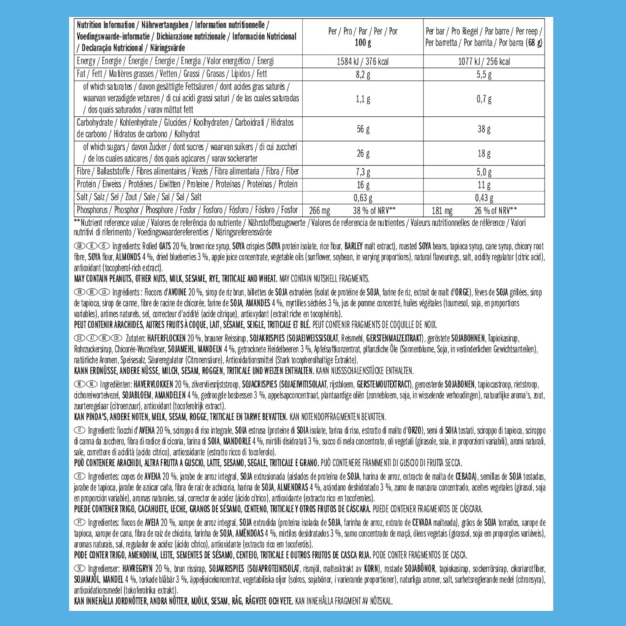 CLIF BAR | Energieriegel | mit 11g pflanzlichem Eiweiß | Blueberry Almond Crisp | Energy Bar | Pflanzlicher Proteinriegel für Laufen, Marathon-Training, Radfahren und Ausdauersport | 12 x 68 g 7