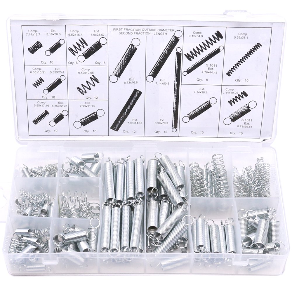 Glarks 200Pcs Zinc Plated Extension and Compression Industry Spring Assortment Kit