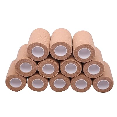 12 Rolls Self Adhesive Bandage Wrap, 3 inches X 5 Yards, Cohesive Tape Vet Wrap for First Aid, Sports, Wrist and Ankle (Beige, 3 inch)