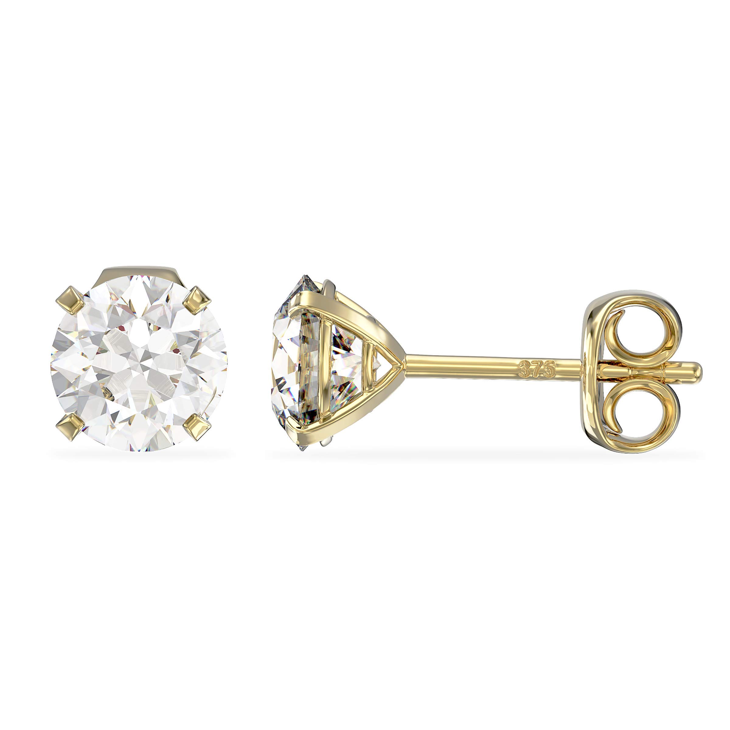 Aeon Birthstone Stud Earrings - April Clear White | 9ct Yellow Gold & Cubic Zirconia Diamond | Polishing Cloth Included | 4 Pronged Stone