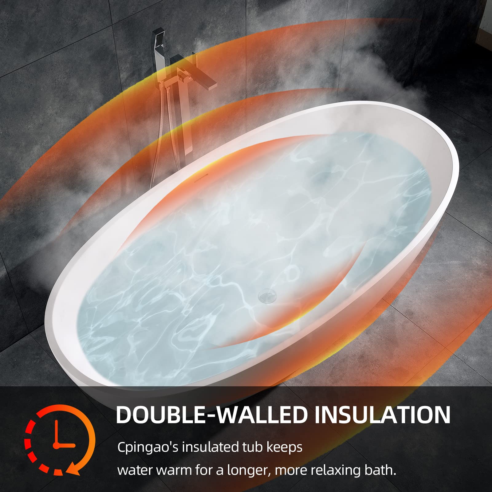 Cpingao 67" Freestanding Bathtub, Oval Shaped Stone Resin Freestanding Tubs, Solid Surface Matte