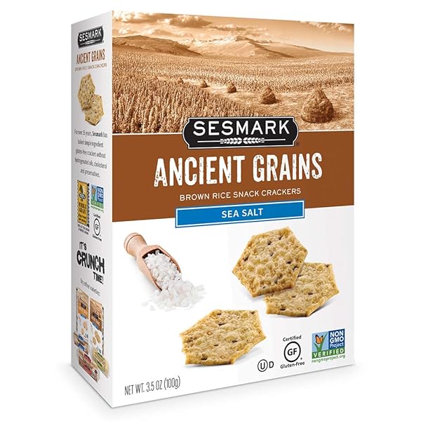SESMARK GLUTEN FREE RICE CRACKERS – ANCIENT GRAINS WITH SEA SALT – NON GMO PROJECT VERIFIED – 3.5 OUNCE