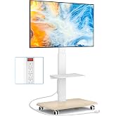 Rfiver Sleek Rolling TV Stand with Power Outlet for Home Decor, Height Adjustable Portable TV Stand on Wheels for 32-75 Inch TVs, Strong Tall Mobile TV Cart with Mount Up to 88 lbs, White