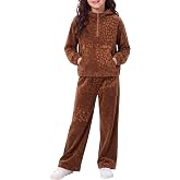 Girls Velour Sweatsuit 2 Piece Hoodie and Sweatpants Outfit Ages 5-14 | Soft velour two piece set with a hoodie sweatshirt and jogger pants for school days, weekends, fall and winter