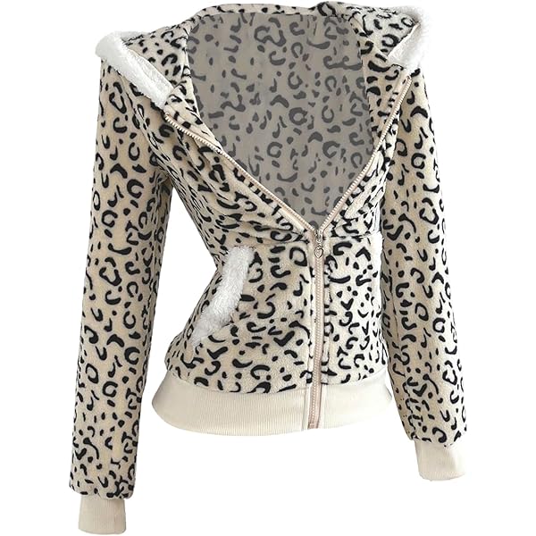 Amazon.com: Women's Pink Leopard Zip Up Hoodie Sweatshirt Y2K