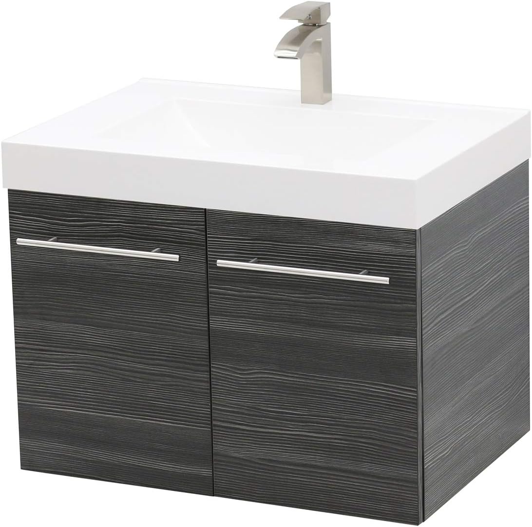 WINDBAY Wall Mount Floating Bathroom Vanity Sink Set. Dark Grey Vanity, White Integrated Sink Countertop - 35.25"