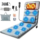 TeqHome Full Body Massage Mat with Heat & Movable Shiatsu Neck Back Massager Pillow, Massage Pad with Back Lumbar Support,10 Vibration Motors, 9 Modes & 3 Heating Levels, for Back Neck Leg Pain Relief