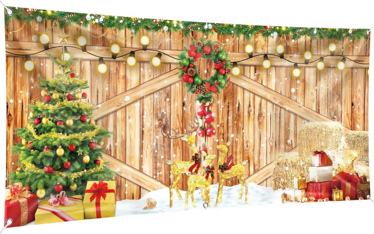 Garage Door Decorations - Christmas Garage Door Banner, 13 x 6ft Merry Christmas Garage Cover Large Xmas Party Background Decoration for Photography, Holiday Photo Booth Props Outdoor Hanging Decor for Winter Supplies