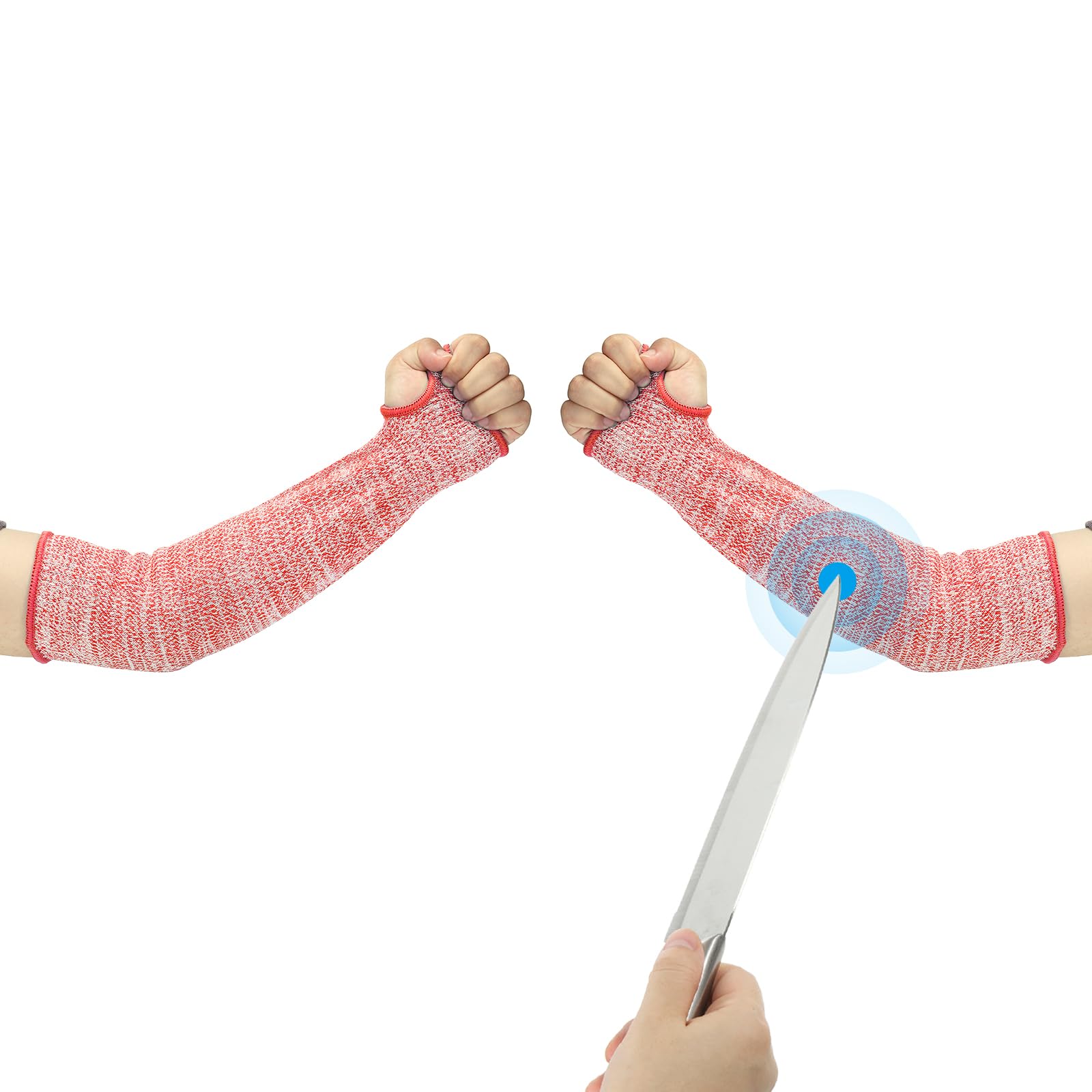 PATIKIL 16 Inch Cut Resistant Sleeve, 1 Pair Arm Safety Protectors Sleeves with Thumb Hole Level 5 Protection Forearm Guard Sleeves for Thin Skin and Bruising, L, Red