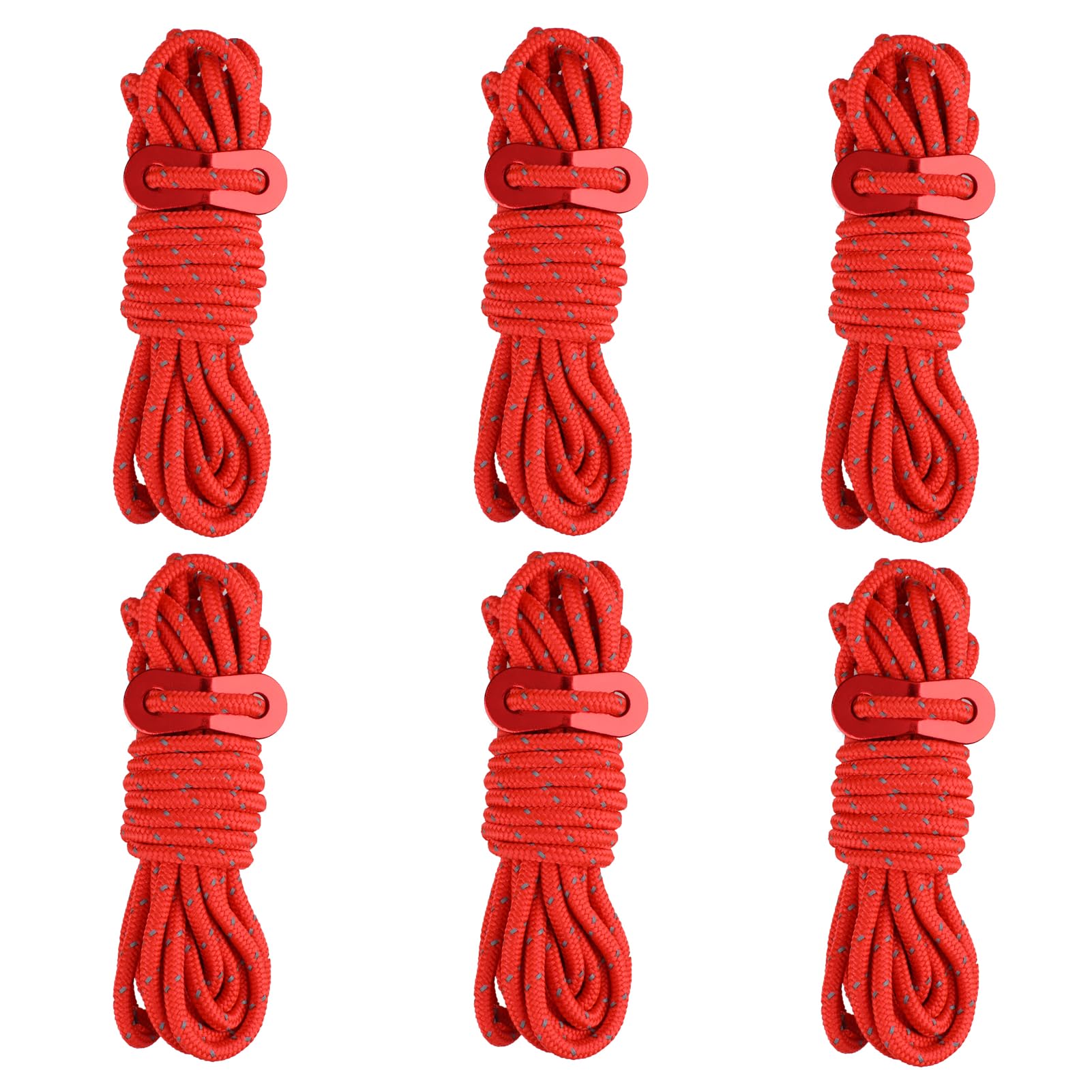 Azarxis Reflective Guyline φ4mm 4m Tent Guide Rope Cord with Aluminum Guy Line Adjuster Tensioner Lightweight for Tent Tarp Canopy Sheleter Camping Hiking Backpacking (Red - 6 Pack)