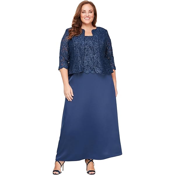 Alex Evenings womens Plus-size Long A-line Scoop Neck With Jacket Special Occasion Dress, Charcoal, 16 Plus at Amazon Women's Clothing store Alex Evenings womens Plus-size Long A-line Scoop Neck With Jacket Special Occasion Dress, Charcoal, 16 Plus at Amazon Women's Clothing store