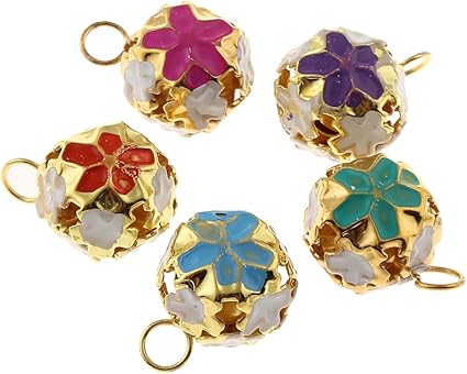 Perlin 10 Glöckchen Glocken Schellen 15mm mit Öse und Filigran Rund Mix