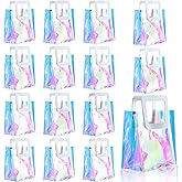 GcFoir Small Iridescent Gift Bags with Handles,15 Pcs 8.3''x8''x4'' Holographic Bachelorette Party Favor Bags, Clear Gift Bags with Handles, Reusable PVC Tote Goodie Bags for Shopping, Baby Showers