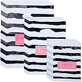 Leinuosen 200 Pcs 3 Size Thank You Merchandise Bags with Handles Small Business Shopping Sales Bulk Reusable Plastic Bags for Gift Boutique(Stripe)