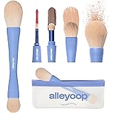 Alleyoop Multi-Tasker 4-in-1 Travel Makeup Brush Set – Compact Makeup Brushes with Blending Sponge, Eyeshadow, Eyebrow & Liner, Blush & Bronzer Brush – Mini Makeup Tools Kit for Women, Vegan