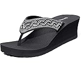 Ampeo Women's Wedge Sandals Rhinestone Thong Platform Flip Flops