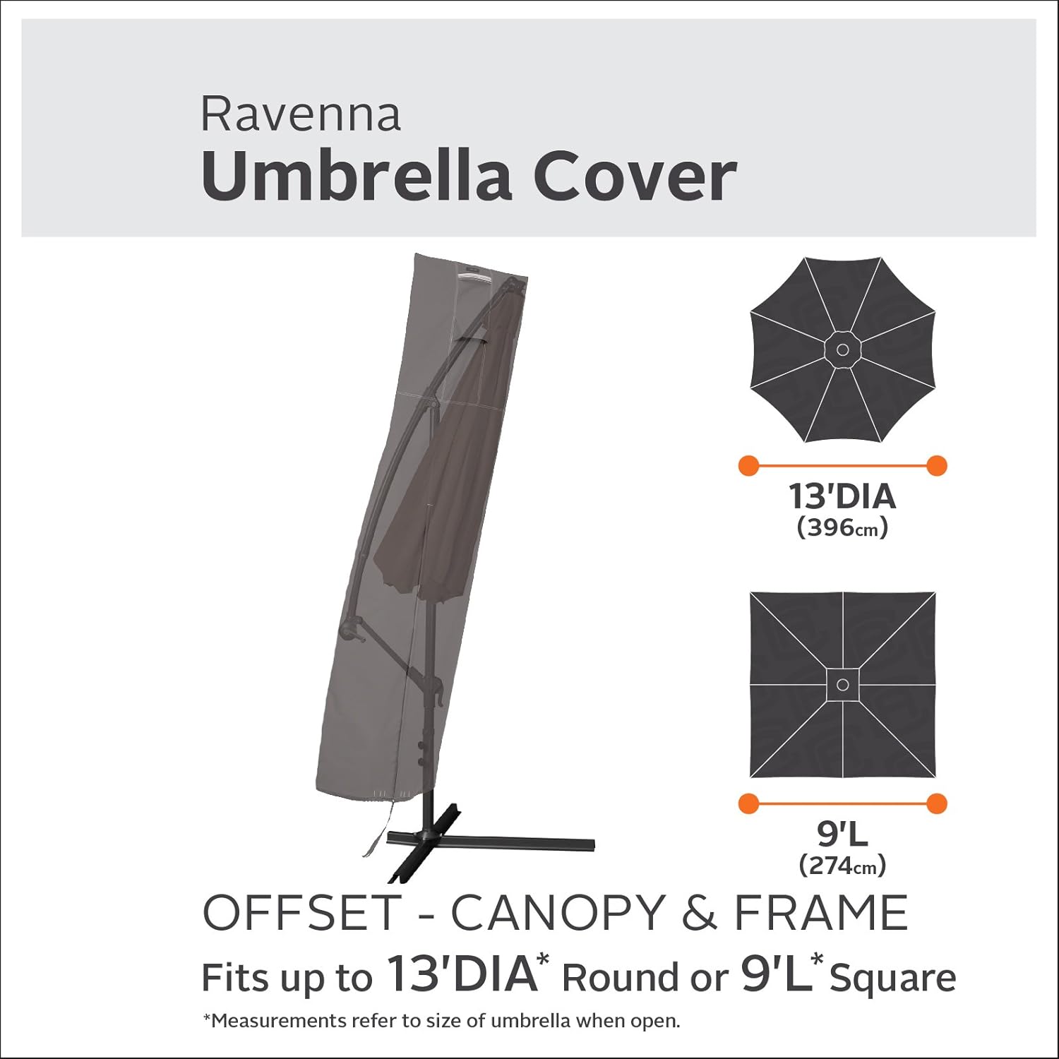 Classic Accessories 55-708-015101-00 Ravenna Offset Patio Umbrella & Frame Cover, Offset Umbrella & Frame, Grey - Image 3