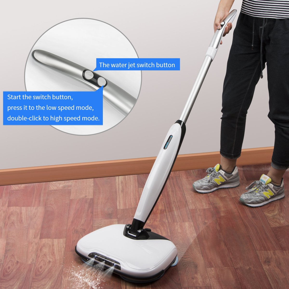 Spray Mop Mute Electric Mopping Magic Spin Scrubber Cordless Cleaners machines Wet/Dry with Water Tank ,2 Rotate Speed Modes Powerful Cleaner Ideal for Flat Hard/ Wooden/Tile Floor