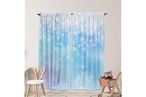 Yilinata Frozen Winter Wonderland Window Curtains for Kids Girls Snowy Landscape Snowflake Baby Living Room Bedroom Nursery Toddler Home Rod Pocket Drapes Decor 84 in x 84 in