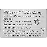 DEGASKEN Happy 21st Birthday Card, 21 Year Old Birthday Gifts for Men Women Him, Permanent Engraved Steel Wallet Card