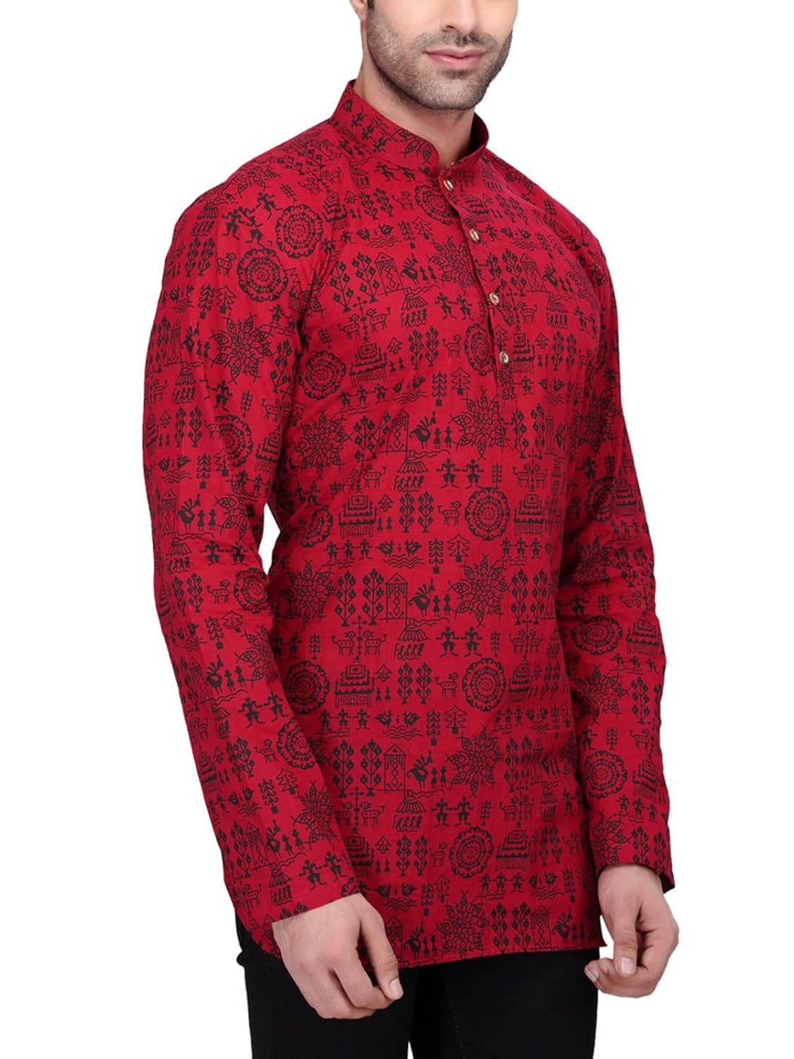 rg designers men's full sleeve short kurta d6578maroonwarli
