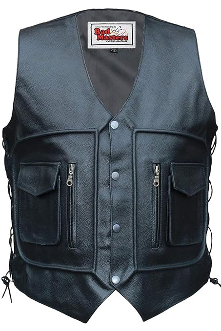 German Wear, Leder Motorrad Kutte Lederweste Bikerweste Motorradweste Weste Schnürung Schwarz, Größe:58