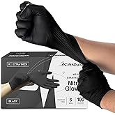 Disposable Black Nitrile Gloves Small 100 Count - Extra Thick 4.5 Mil - Powder and Latex Free Rubber Gloves - Surgical Medical Exam Gloves - Food Safe Cooking Gloves