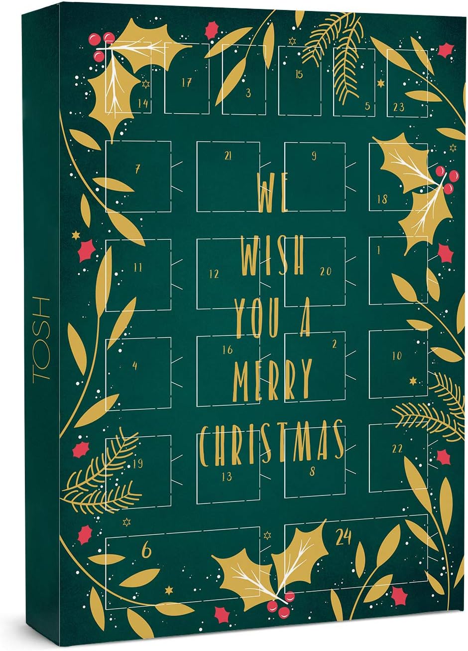 TOSH Advent Calendar in Green with Golden Inscription: We Wish You a Merry Christmas (701-025)