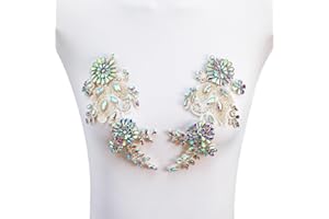 FixrWre Pair Handmade Shining Crystals Rhinestones DIY Clothing Applique Patches, Sewing Beads Sequins Stone Trim Accessories for Wedding Dress Decoration(AB Color-Small)