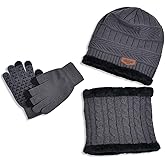 Lrastok Kids Winter Hat Scarf Gloves Set, Warm Knit Beanie Cap Mitten Gloves Neck Scarves for 5-12 Years Old