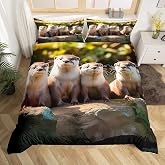 Feelyou Kids Sea Otter Bedding Set Queen Size for Girls Boys | 3D Wild Animal Duvet Cover Otter Family Print Bedroom with 2 Pillow Case All Season Breathable Cozy Warm