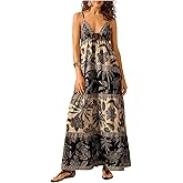SHENHE Women's Summer Tropical Maxi Sundress Tiered Ruffle Hem Spaghetti Strap Boho Dresses