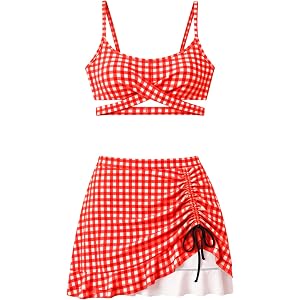 NikNio Girls Swimsuit with Skirt Twist Cross Bikini Set 2 Piece Bathing Suit Adjustable Straps Girls' Swimwear 7-16Years