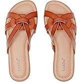 Luoika Women's Wide Width Flat Slides Sandals, Slip on Slide Sandal Casual Comfortable Summer Beach Shoes for Women.