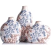 Small Ceramic Vase Set of 3,Bulk Mini Bud Vases for Flowers and Pampas Grass,Cute Boho Ellipse Home Decor for Coffee Table Ce