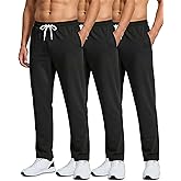 Real Essentials 3 Pack: Men's French Terry Open Bottom Sweatpants - Casual Lounge Comfort Gym with Pockets