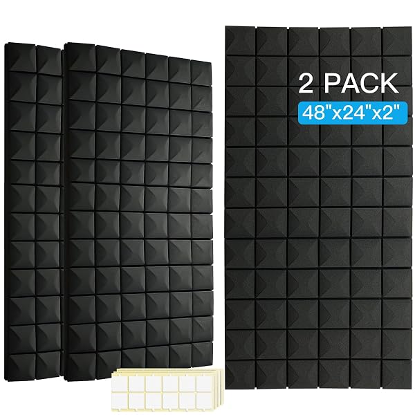 2 PCS ACOUSTIC PANELS,48”X24”X2” SOUND PROOF FOAM PANELS...