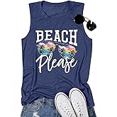 Beach Tanks for Women Beach Please Graphic Tank Top Funny Summer Sleeveless Hawaiian Vacation Vest Shirts