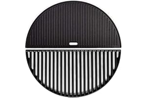 Grill Valueparts 18 Inch Half Moon Grate and Reversible Griddle Replacement Parts for Kamado Joe Classic III Classic II Classic I, Large Big Green Egg Cast Iron Cooking Grid Grate Griddle Grill