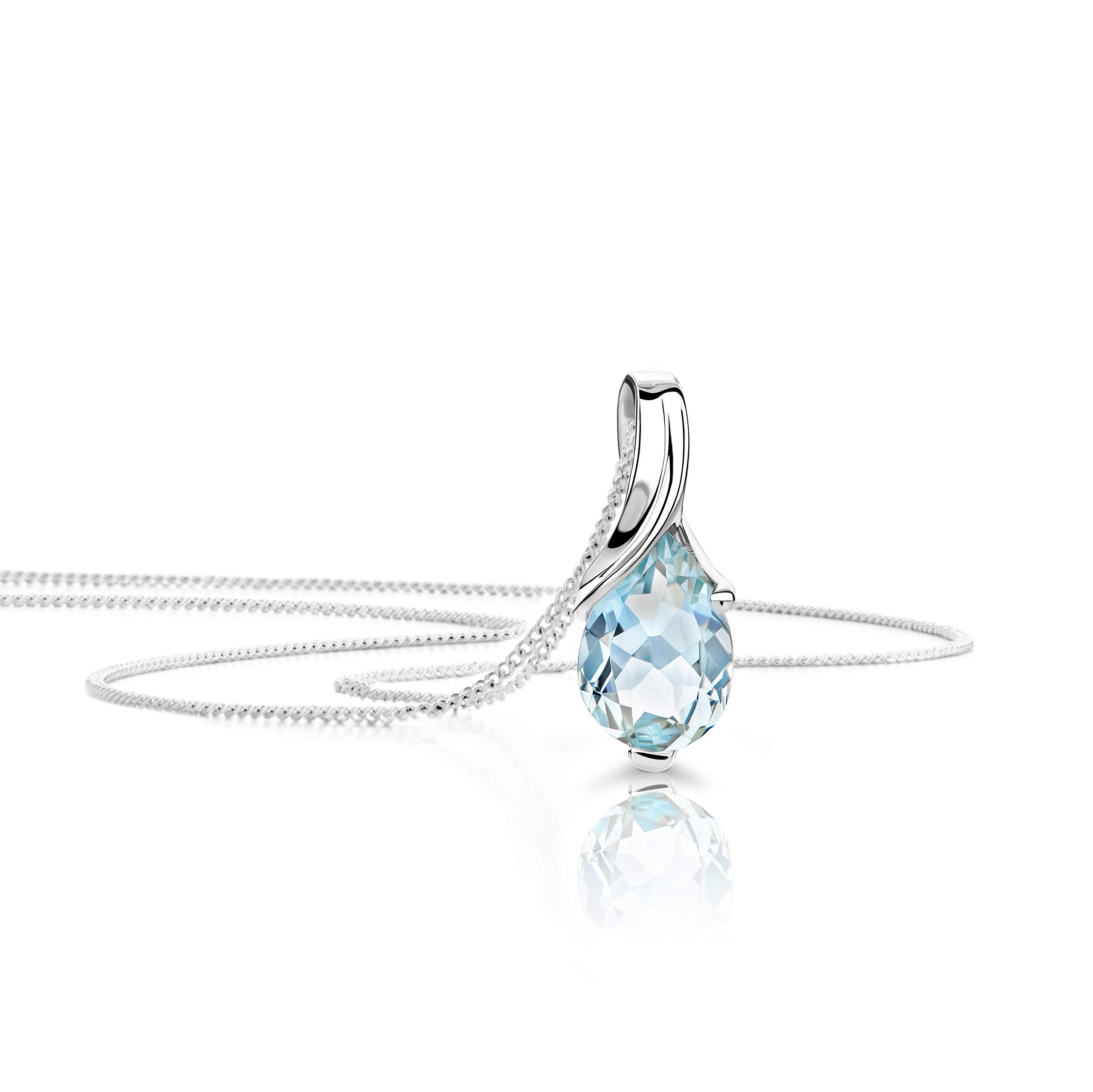 OROVI Pear-Shaped White Gold Necklace for Women with an Aquamarine in 9 Carat Gold, Hypoallergenic Necklace - Handmade pendants with jewellery box - Made in Italy