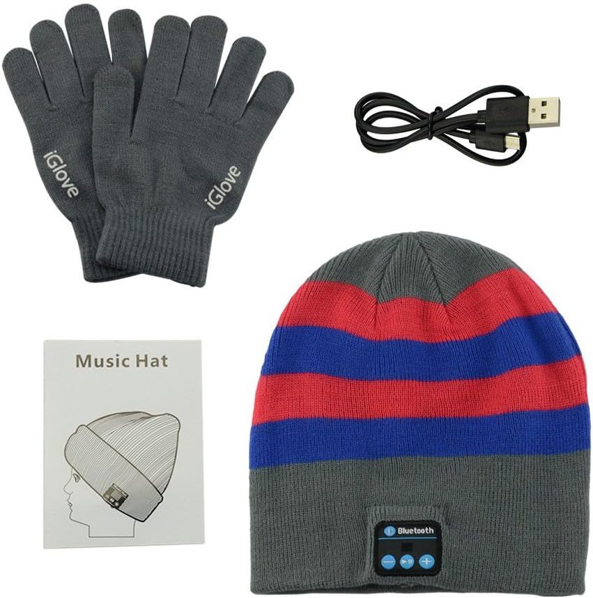 Bluetooth Beanie Headphones + Touchscreen Gloves,Washable Winter Knitted Wireless Music Headset Hat with Mic Stereo Speaker for Running, Skiing,Skating, for Men Women