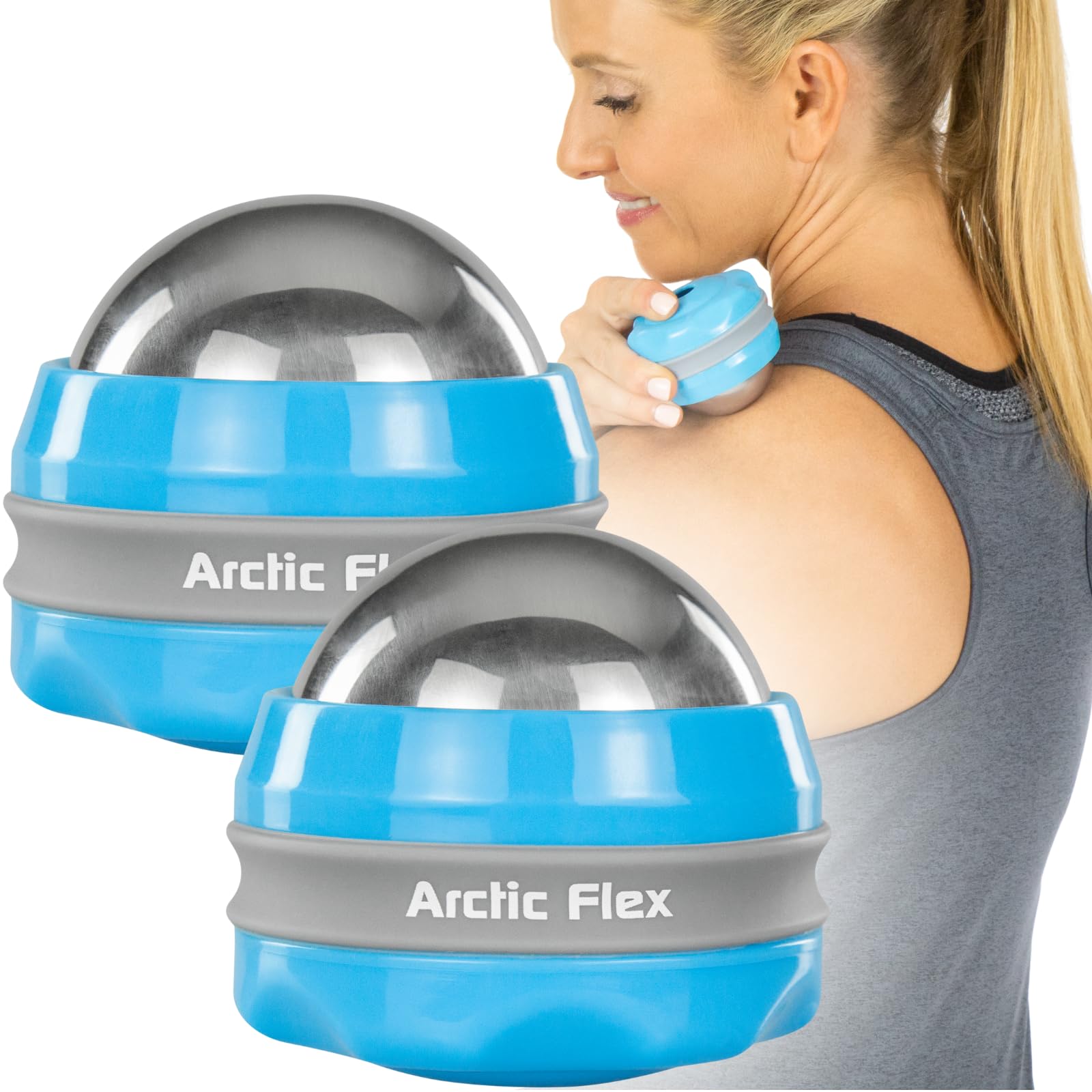 Arctic Flex Cold Massage Ball Roller (2-Pack) - Mini Cryo Massager Hand Ice Ball - Sore Muscle Cold Therapy - Deep Tissue Depuffer Pain Relief - Jaw Eye Ice Depuffing Tool for Migraine, Injury, Foot