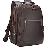 TIDING Vintage Full Grain Leather 15.6 Inch Laptop Backpack for Men Large Capacity Travel Rucksack Weekender Camping Daypacks