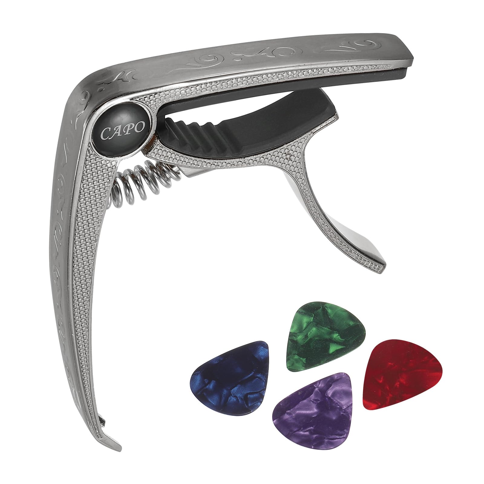 PATIKIL Guitar Capo Aluminum Alloy Grey Color Capo with 4 Picks for Acoustic Electric Guitars Ukulele
