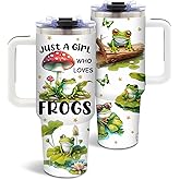 DUUV Frog Gifts for Women, Frog Decor Tumbler for Animal Lovers, Christmas Thanksgiving Birthday Gifts for Women, Cute Frogs Gift Ideas, 40 Oz Tumbler with Handle Lid and Straw, 1PCS