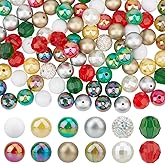 PH PandaHall 112pcs 16mm Acrylic Christmas Beads, Chunk Bubblegum Beads Focal Pen Bead 12 Color Large Craft Rhinestone Bead for Jewelry Making Necklace Bracelet Earring Keychain Decoration