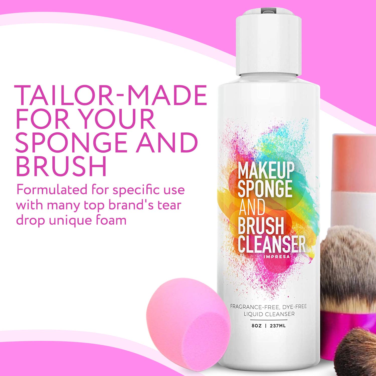 Impresa 8oz Cosmetic Cleanser & Conditioner compatible many foam Makeup Sponges and Brushes - Fragrance-Free, Dye-Free - Made in the USA: Beauty
