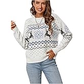 WDIRARA Women's Geometric Pattern Sweaters Crew Neck Long Sleeve Pullover Knit Tops