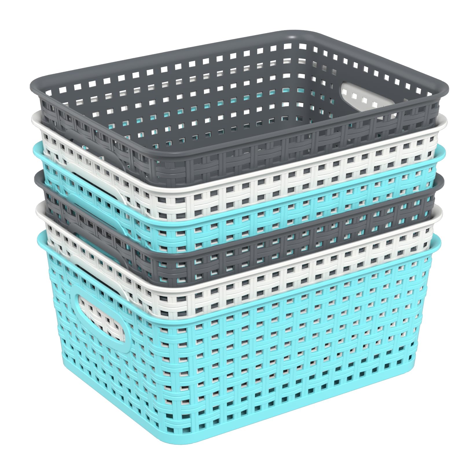Qshape Kitchen Plastic Weave Storage Baskets, Plastic Woven Storage Basket, 6 Packs
